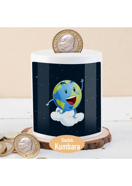 Bulut Üstünde Yürüyen Neşeli Dünya Para Birikim Kumbarası -214791