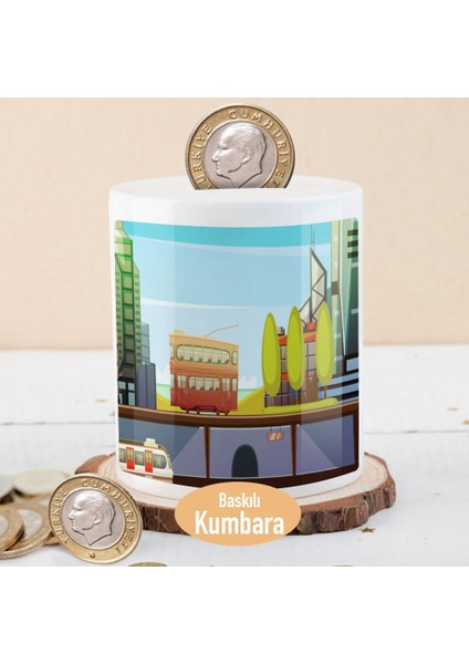 Şehirde Gezi Turuna Çıkmış Otomobil Para Birikim Kumbarası -9254