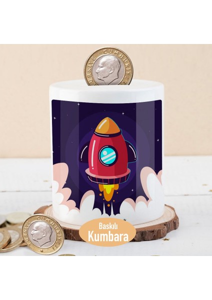Uzaya Fırlatılan Roket Baskılı Para Birikim Kumbarası -214791