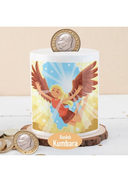 Kanatlarıyla Uçan Mutlu Kız Baskılı Para Birikim Kumbarası -16551