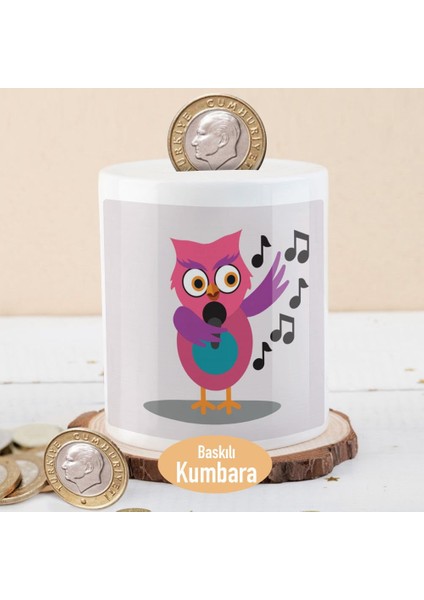 Pembe Şarkı Söyleyen Baykuş Para Birikim Kumbarası -1447-92