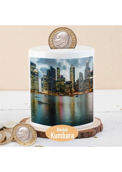 Rüya Şehir Singapur Manzara Baskılı Para Birikim Kumbarası -33588