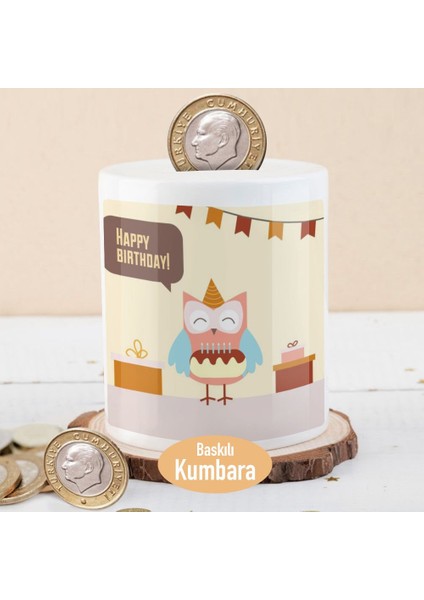Doğum Günü Temalı Baykuş Baskılı Para Birikim Kumbarası -21474