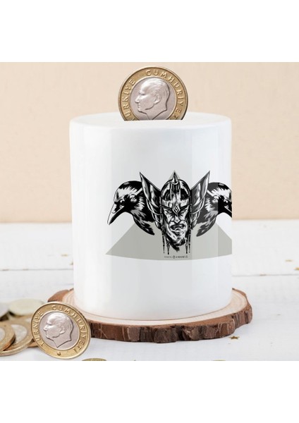 Çizimsel Viking ve Raven Para Birikim Kumbarası -CD7906E49B3D