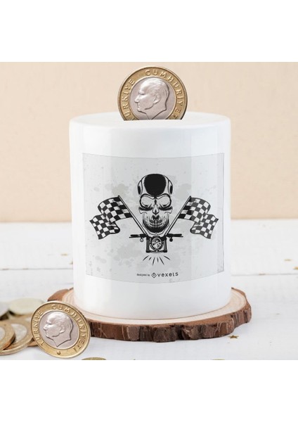 Motorcu Kuru Kafa Bayrak Sembolü Para Birikim Kumbarası -AB9D8