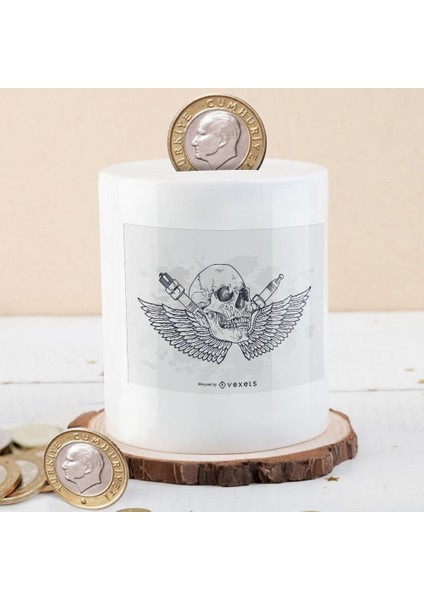Kanatlı Çizimsel Kuru Kafa Para Birikim Kumbarası -13F47A14A