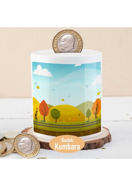Sonbahar Mevsimi Sararmış Ağaçlar Para Birikim Kumbarası -13179
