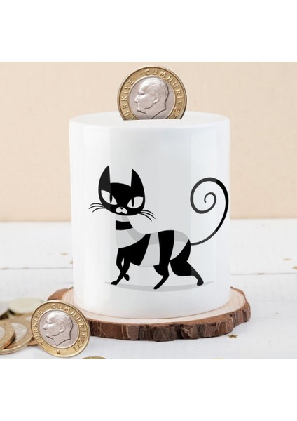 Çizimsel Sevimli Siyah Kedi Para Birikim Kumbarası -F07A60BC71E8