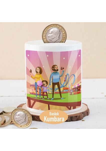 Lunaparkta Eğlenen Aile Para Birikim KUMBARASI-1284-7679