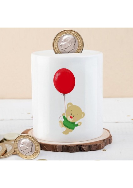 Kırmızı Balonlu Sevimli Ayıcık Para Birikim KUMBARASI-113