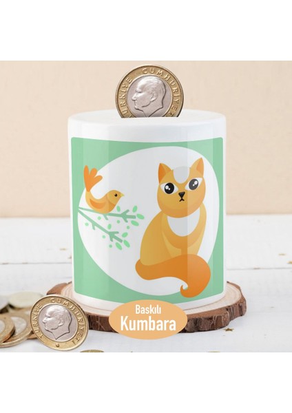 Ağaç Dalında Minik Kuş ve Kedi Para Birikim KUMBARASI-2147506010