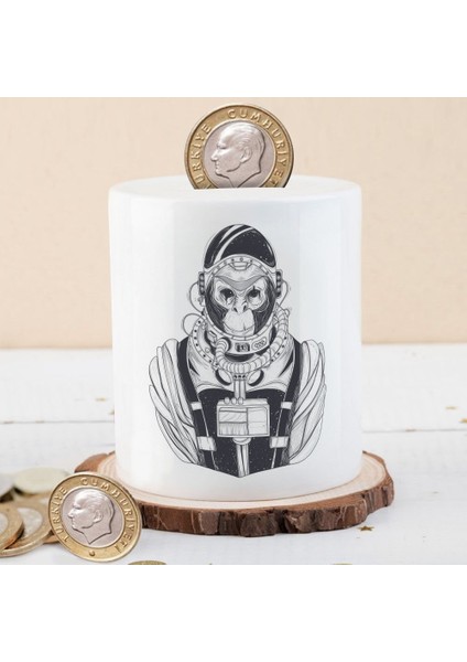 Astronot Maymun Silüeti Baskılı Para Birikim KUMBARASI-567
