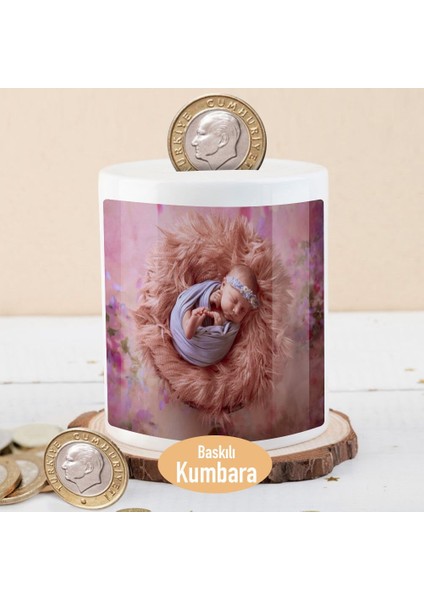 Şirin Yeni Doğan Kız Bebeği Baskılı Para Birikim KUMBARASI-7789