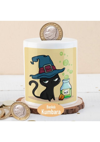 Cadı Şapkalı Siyah Kedi Baskılı Para Birikim KUMBARASI-214792