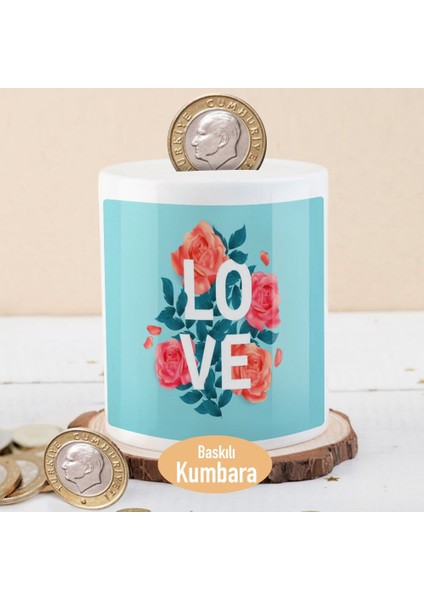 Pembe Güller ve Love Yazılı Para Birikim KUMBARASI-127