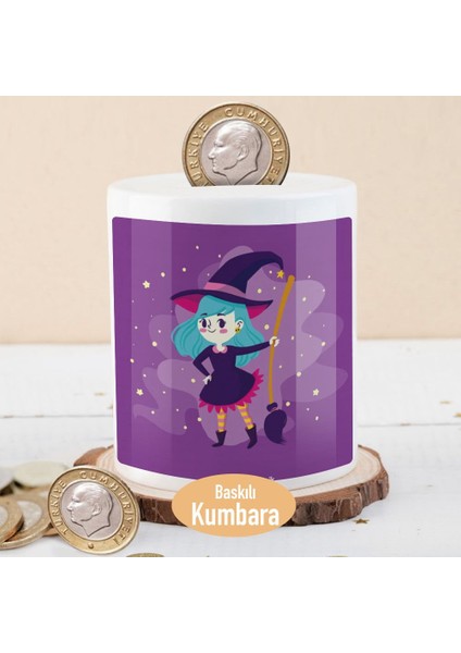 Halloween Süpürgeli Sevimli Cadı Para Birikim KUMBARASI-21479