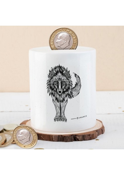 Çizimsel Asil Kurt Para Birikim KUMBARASI-32E09DA4F2C3758392