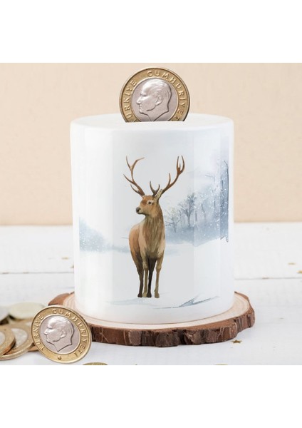 Kış Mevsiminde Sevimli Geyik Para Birikim KUMBARASI-56335