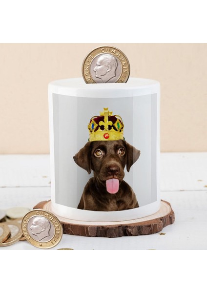 Taçlı Kahverengi Sevimli Köpek Para Birikim KUMBARASI-74795