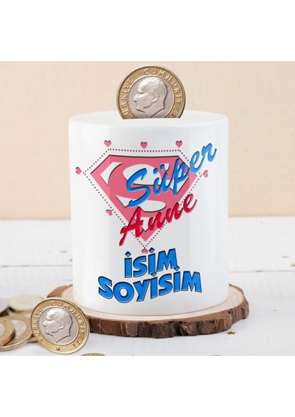 Kişiye Özel Isim Süper Anne Yazılı Para Birikim KUMBARASI-KB457646