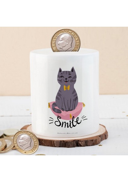 Smile Yazılı Sevimli Kedicik Para Birikim KUMBARASI-2147641818