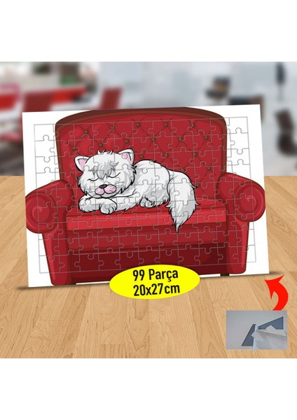 Koltukta Uyuyan Miskin Kedi 99 Parça Puzzle Yapboz TABLO-116763