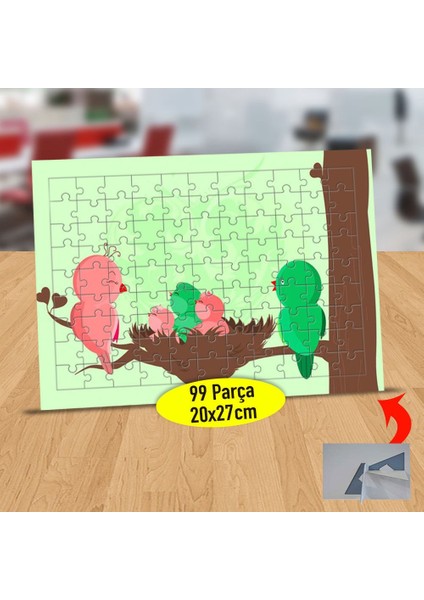 Ağaç Dalında Renkli Kuş Yuvası 99 Parça Puzzle Yapboz Tablo-81