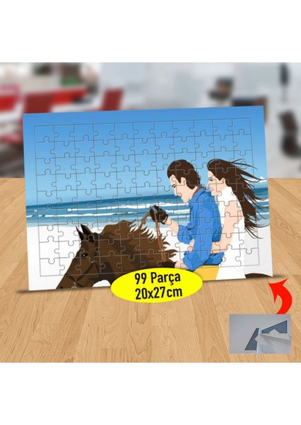 Sahilde At Üstünde Romantik Çift 99 Parça Puzzle Yapboz TABLO-72112