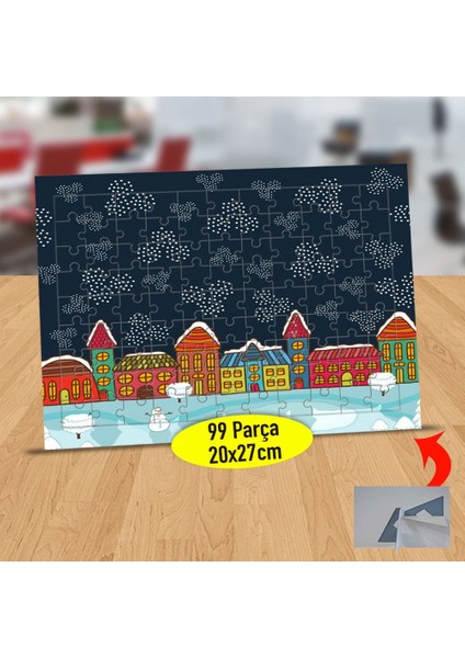 Kar Kristalleri ve Ev Manzarası 99 Parça Puzzle Yapboz TABLO-3566