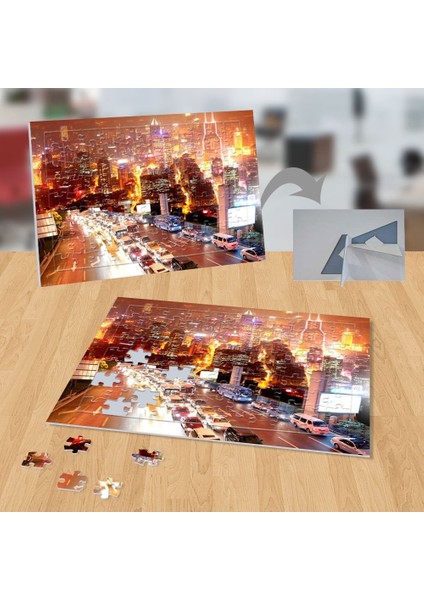 Şehir, Işıklı Cadde, Metropol 99 Parça Puzzle Yapboz TABLO-12832219