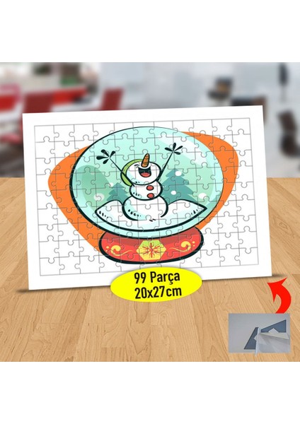 Kar Küresinde Sevinçli Kardan Adam 99 Parça Puzzle Yapboz TABLO-332