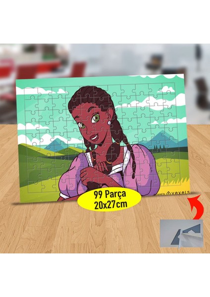 Mor Elbiseli Gülümseyen Esmer Kız 99 Parça Puzzle Yapboz Tablo-9