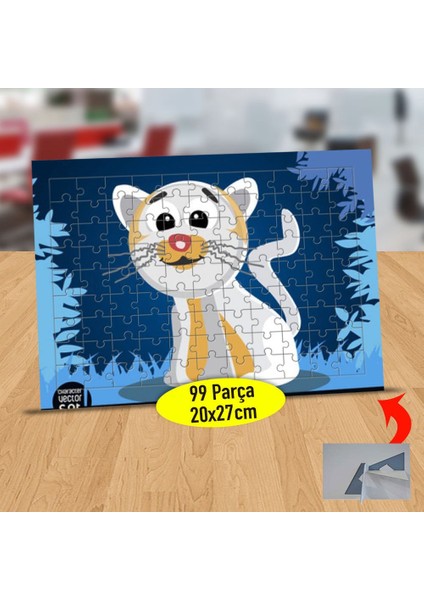 Gülümseyen Beyaz Tüylü Kedicik 99 Parça Puzzle Yapboz Tablo-1
