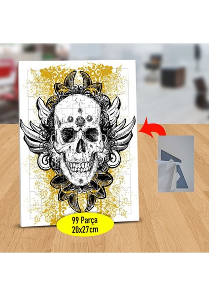 Skull - Kanat Figürlü Kuru Kafa 99 Parça Puzzle Yapboz TABLO-193