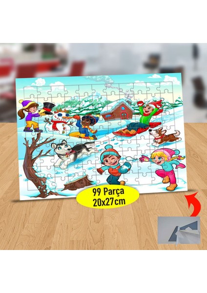 Karda Oynayan Neşeli Çocuklar 99 Parça Puzzle Yapboz Tablo-11