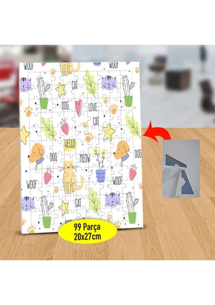 Çizimsel Kedi ve Köpek 99 Parça Puzzle Yapboz TABLO-232148126497