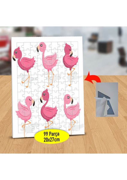 Sevimli Pembe Flamingolar 99 Parça Puzzle Yapboz TABLO-7823935
