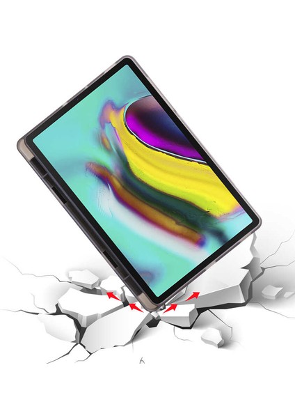 Samsung Galaxy Tab A7 T505 Uyumlu Trifolding Kalem Bölmeli Pu Deri Arkası Yumuşak Silikon Kılıf