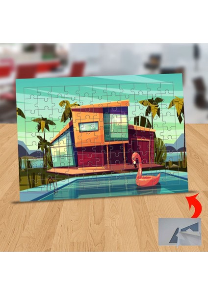 Lüks Villa Havuzda Flamingo 99 Parça Puzzle Yapboz TABLO-330910
