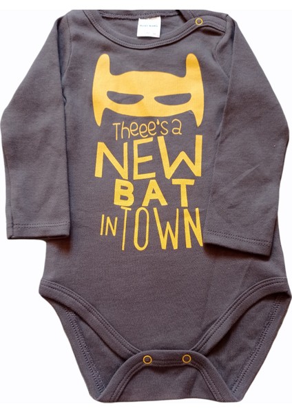 Neşeli Bebek Füme Unisex Pamuk Theeeesa New Bat Intown Uzun Kol Body Zıbın 9-12 Ay