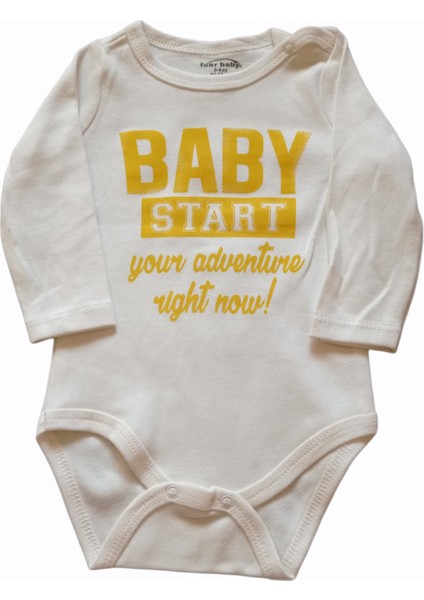 Neşeli Bebek Ekrusarı Unisex Pamuk Baby Start Body Uzun Kol Body Zıbın 3-6 Ay