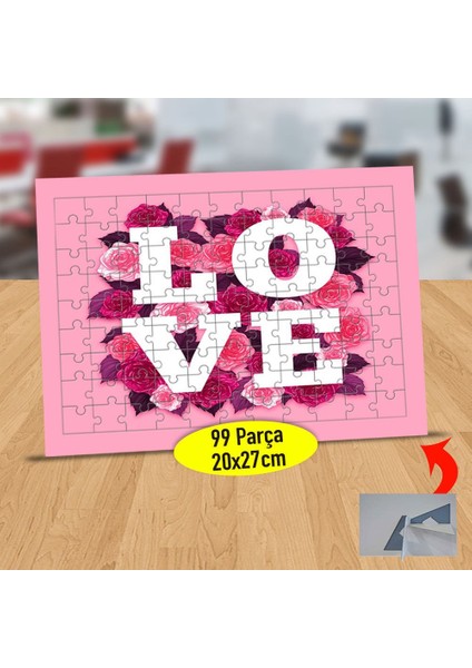 Çiçekli Zeminde Love Yazılı 99 Parça Puzzle Yapboz TABLO-8027375