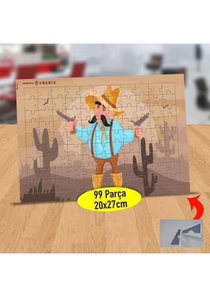 Kaktüsler ve Meksikalı Kovboy 99 Parça Puzzle Yapboz TABLO-ED2C