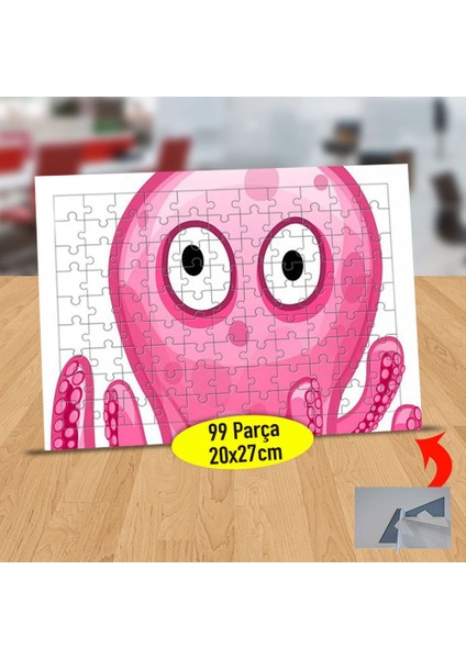 Pembe Renkli Şaşkın Ahtapot 99 Parça Puzzle Yapboz TABLO-7598