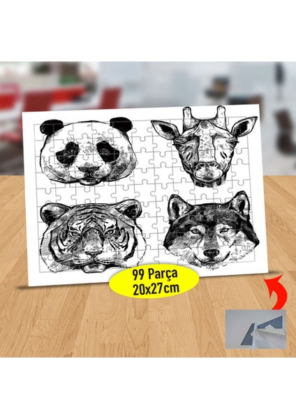 Çizimsel Siyah Beyaz Hayvanlar 99 Parça Puzzle Yapboz TABLO-9766