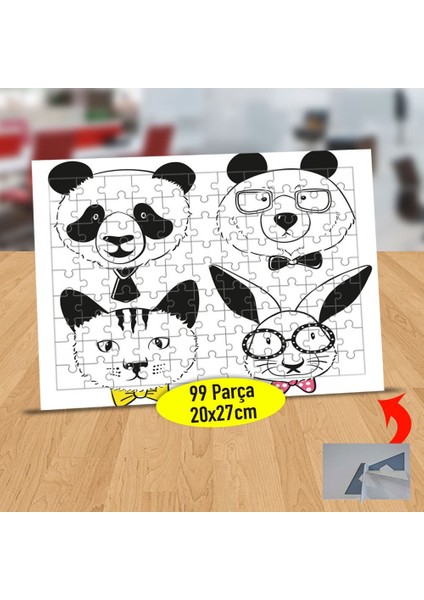 Çizimsel Sevimli Hayvanlar 99 Parça Puzzle Yapboz TABLO-1096-215