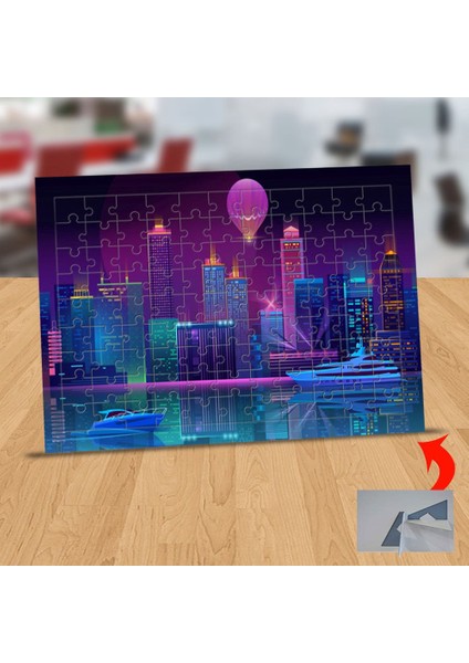 Balonlu Gökyüzü Altında Şehir 99 Parça Puzzle Yapboz TABLO-2591