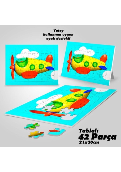 Asil Hobi Gökyüzünde Uçan Uçak - Bulutlar Yapboz- Ayak Destekli Çerçeveli 42 Parça Puzzle