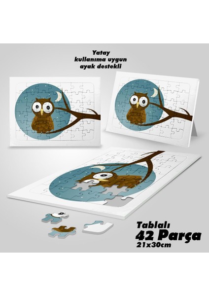 Asil Hobi Gece - Ay - Baykuş - Ağaç Dalı Yapboz- Ayak Destekli Çerçeveli 42 Parça Puzzle