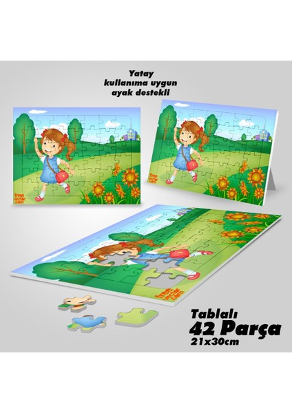 Asil Hobi Koşan Mutlu Küçük Kız Yapboz- Ayak Destekli Çerçeveli 42 Parça Puzzle